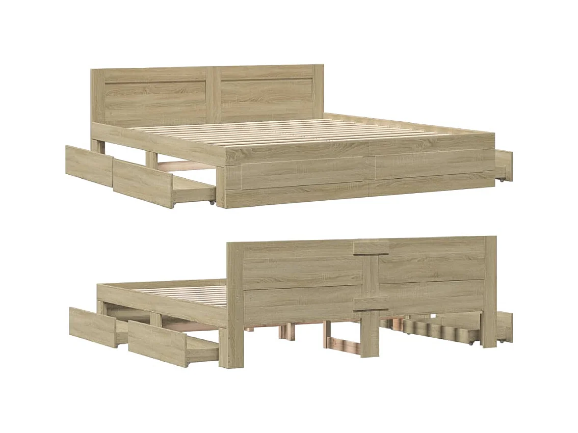 Lit double | Lit adulte | Cadre de lit tête de lit chêne sonoma 180x200 cm