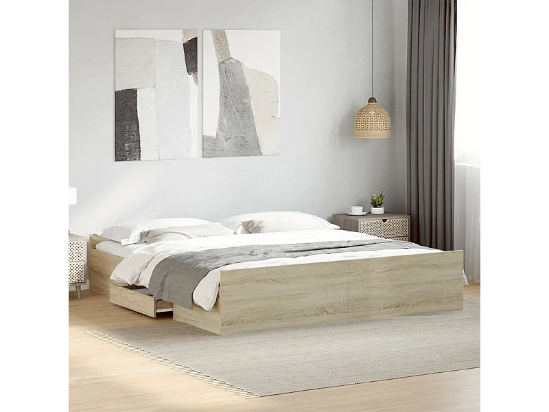 Lit double | Lit adulte | Cadre de lit avec tiroirs chêne sonoma 200x200 cm