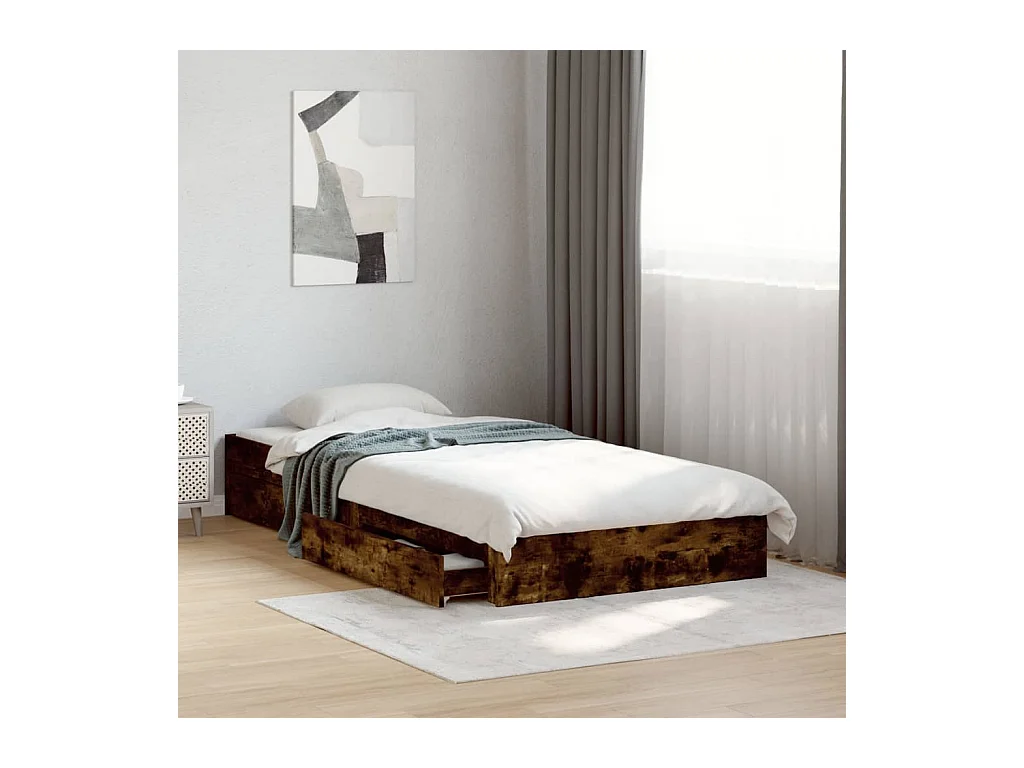 Lit simple | Lit adulte, enfant | Cadre de lit avec tiroirs chêne fumé 75x190 cm