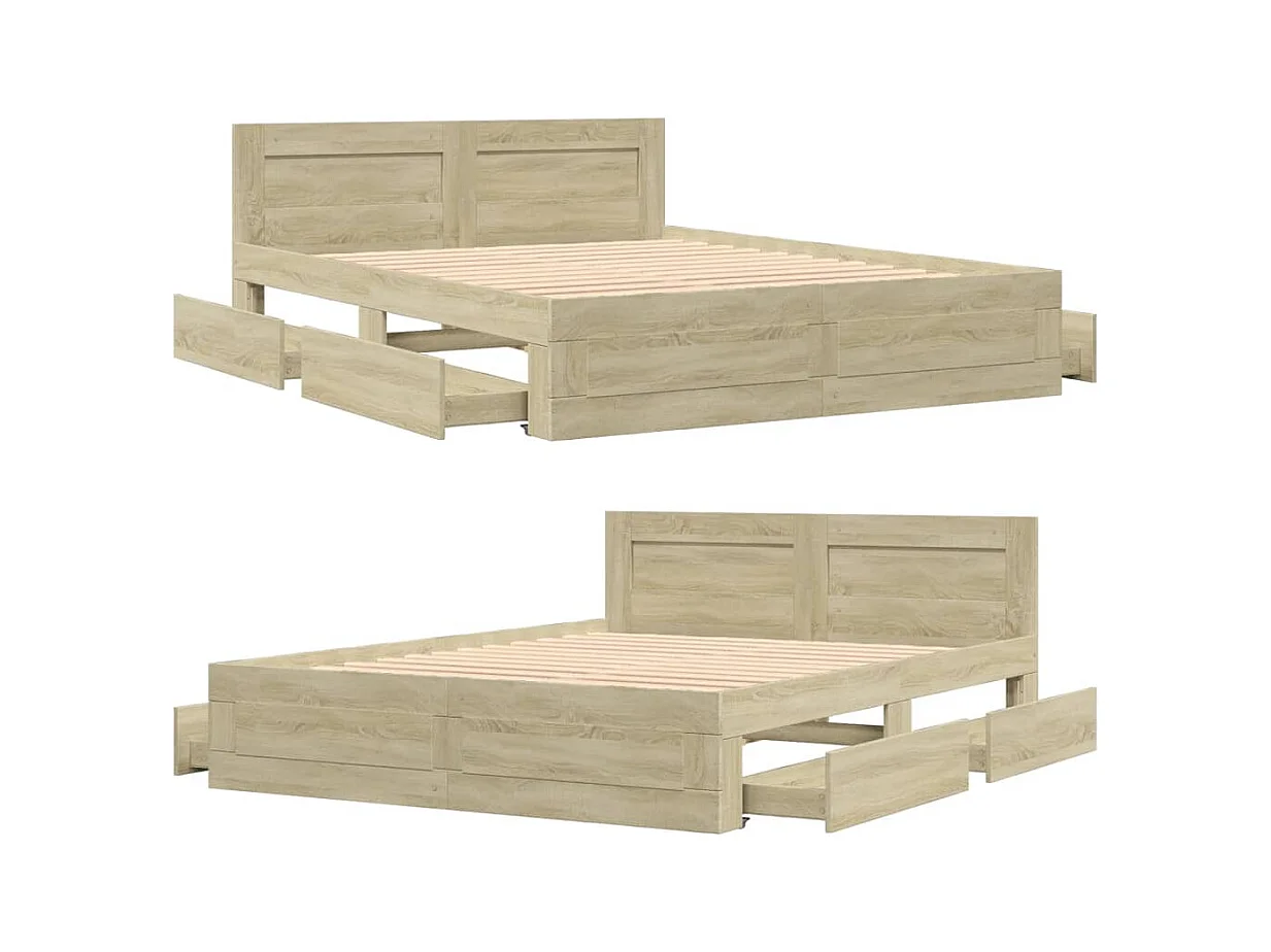 Lit double | Lit adulte | Cadre de lit tête de lit chêne sonoma 160x200 cm