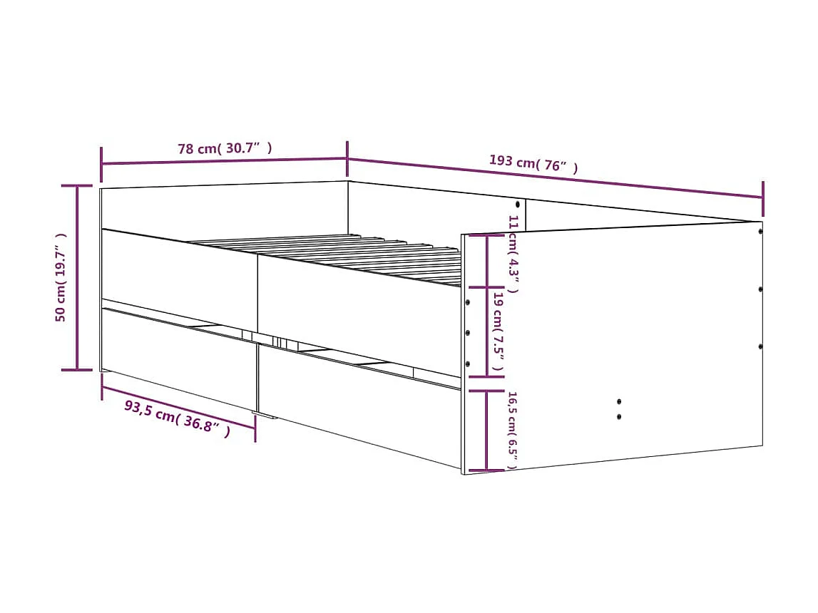 Lit simple | Lit adulte, enfant | Cadre de lit chêne marron 75x190 cm