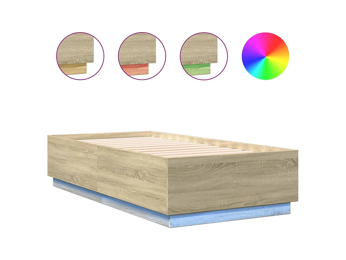 Lit simple | Lit adulte, enfant | Cadre de lit avec LED chêne sonoma 75x190 cm