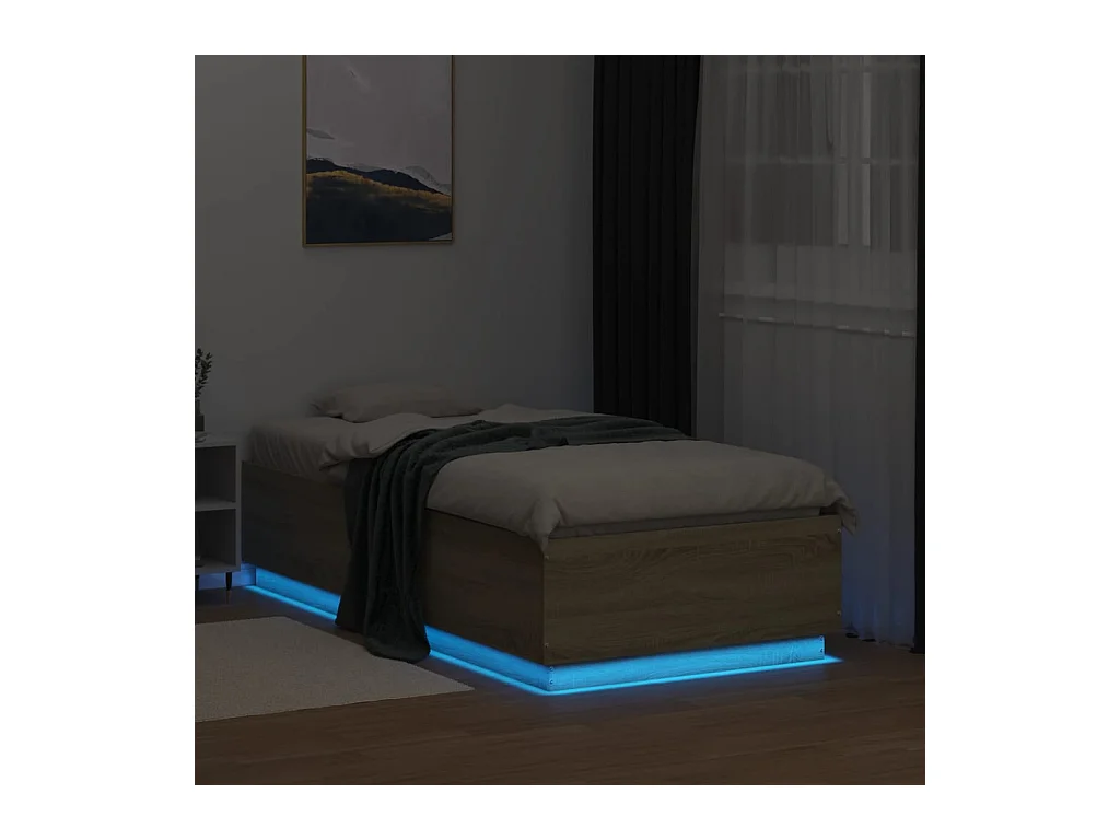 Lit simple | Lit adulte, enfant | Cadre de lit avec LED chêne sonoma 75x190 cm