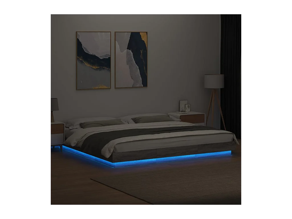 Lit double | Lit adulte | Cadre de lit et lumières LED sonoma gris 200x200cm