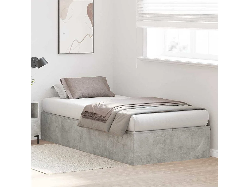 Lit simple | Lit adulte, enfant | Cadre de lit de rangement gris béton 100x200 cm