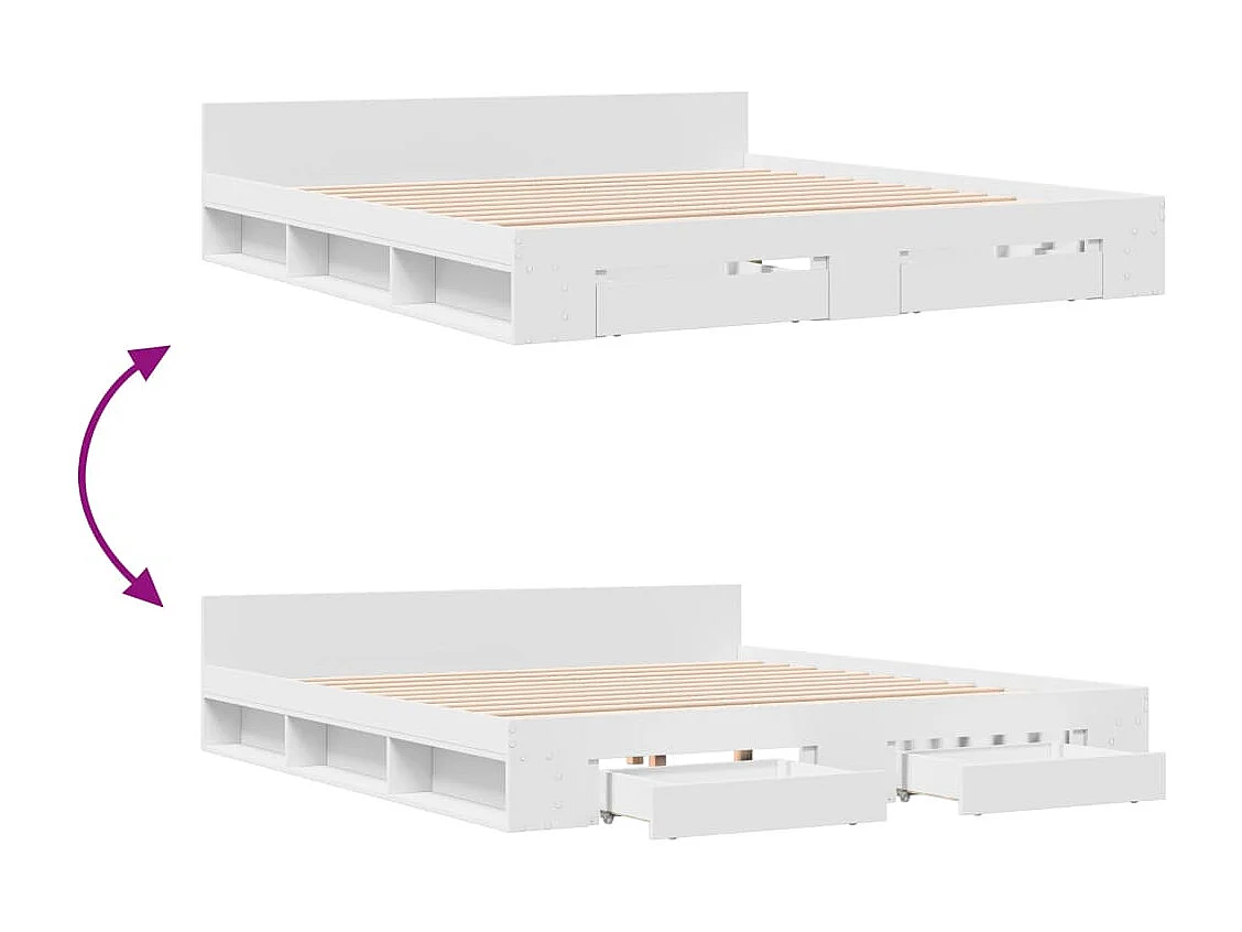 Lit double | Lit adulte | Cadre de lit avec tiroirs blanc 180x200 cm