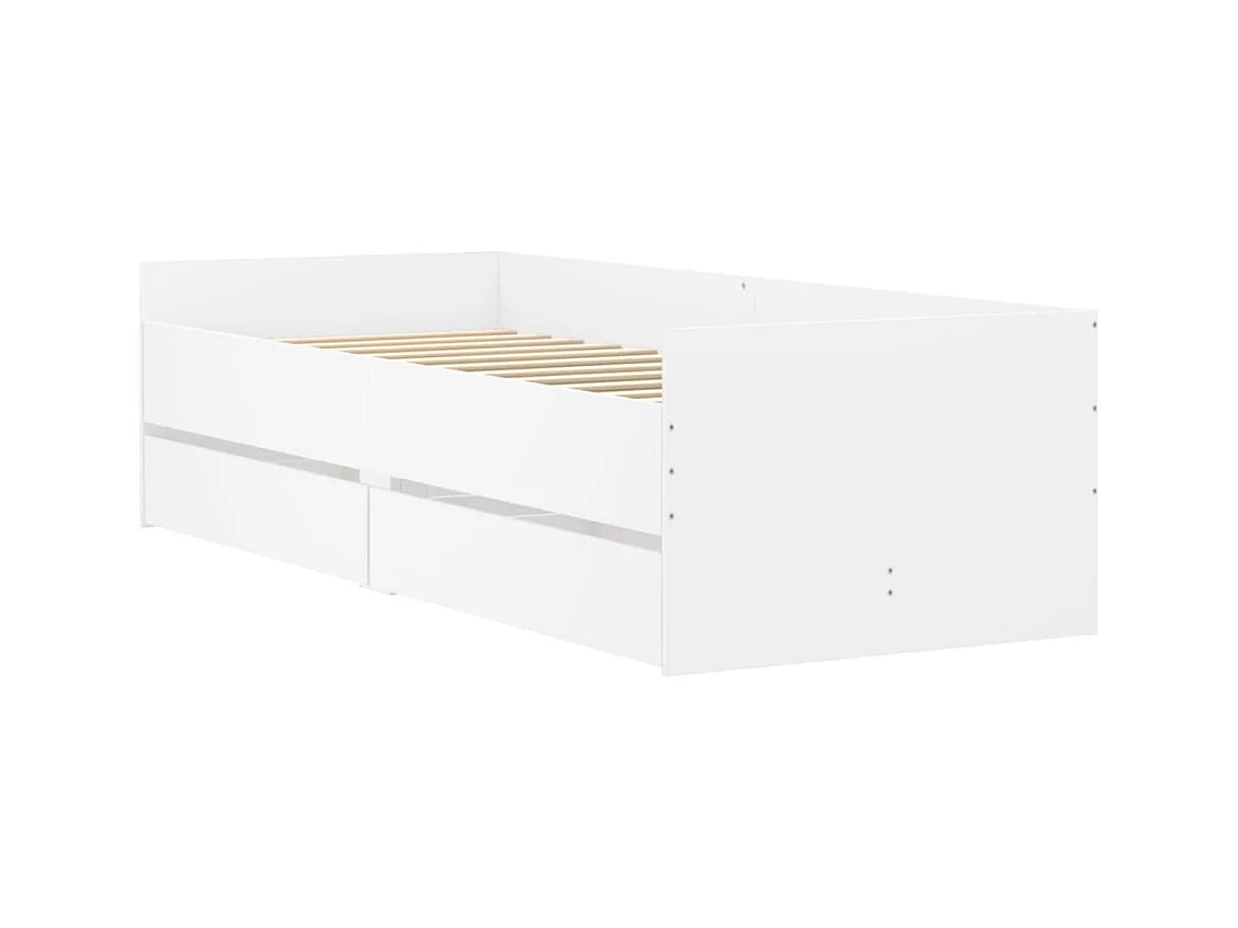 Lit simple | Lit adulte, enfant | Cadre de lit avec tiroirs blanc 100x200 cm