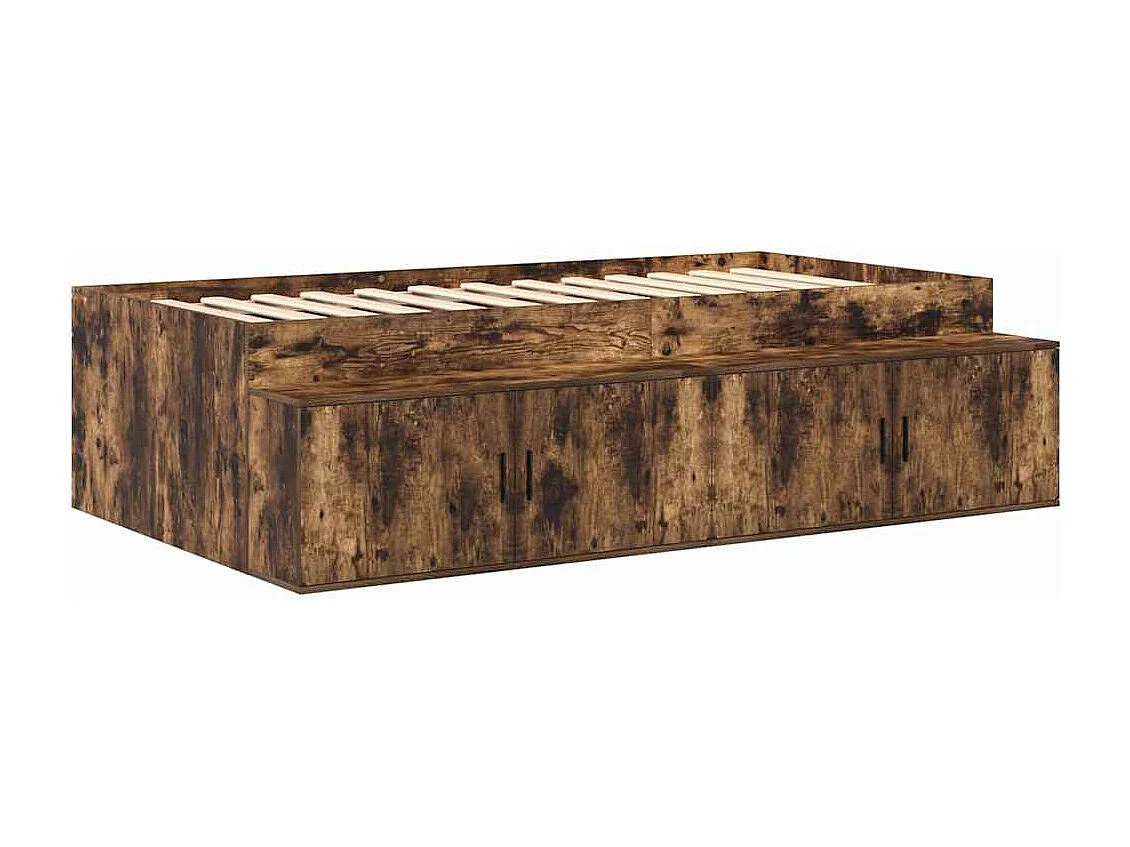 Lit simple | Lit adulte, enfant | Cadre de lit avec rangement Chêne fumé 90x200 cm cm