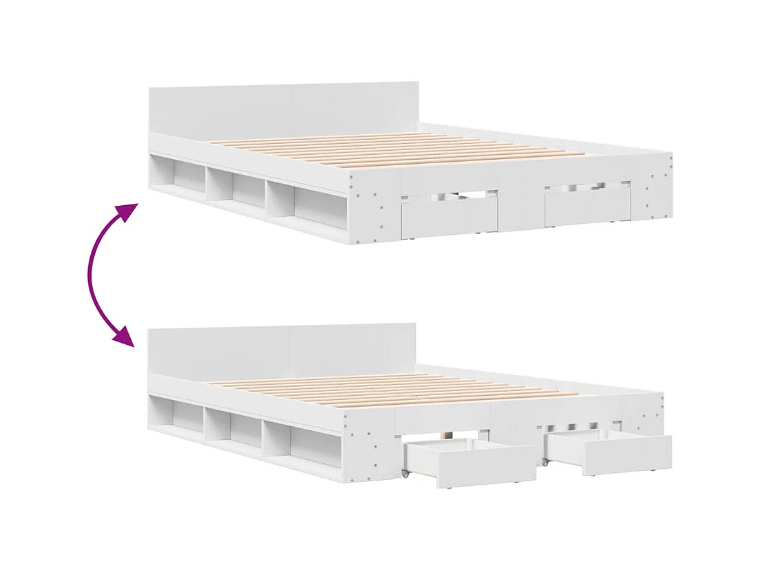 Lit double | Lit adulte | Cadre de lit avec tiroirs blanc 160x200 cm