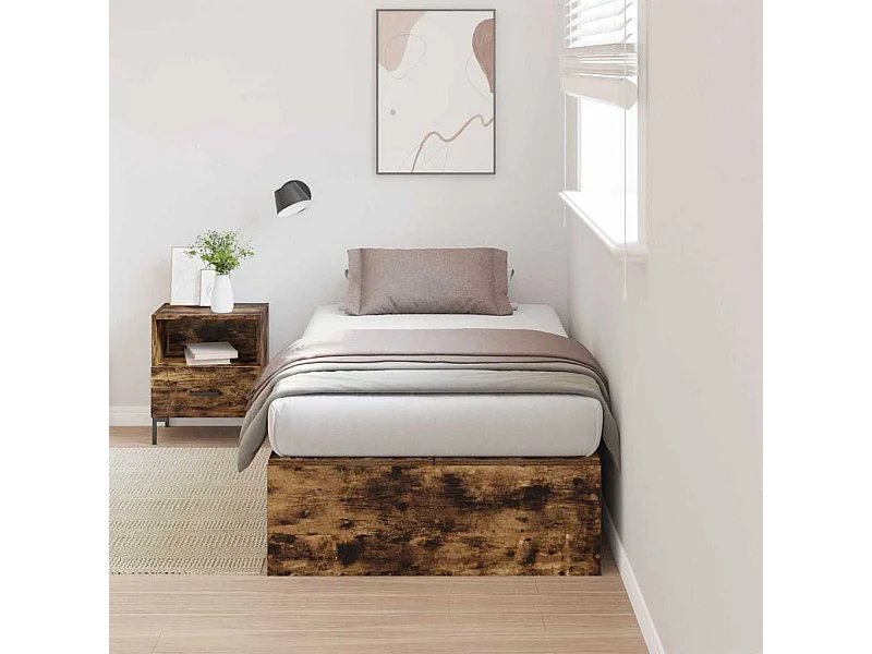 Lit simple | Lit adulte, enfant | Cadre de lit de rangement en chêne fumé 80x200 cm