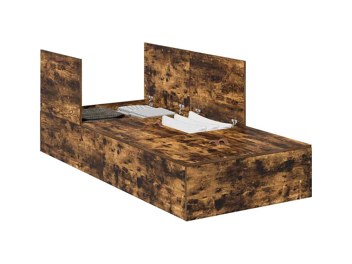 Lit simple | Lit adulte, enfant | Cadre de lit de rangement en chêne fumé 80x200 cm