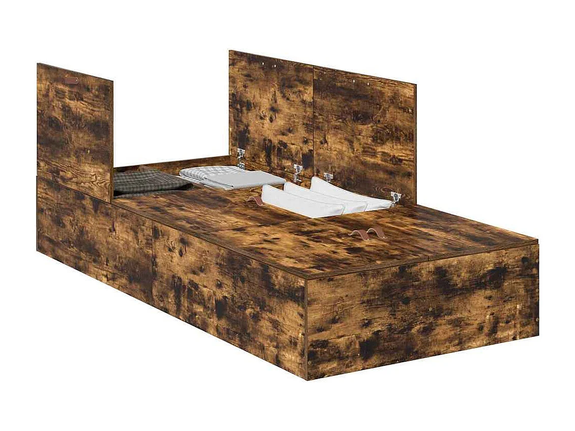Lit simple | Lit adulte, enfant | Cadre de lit de rangement en chêne fumé 80x200 cm