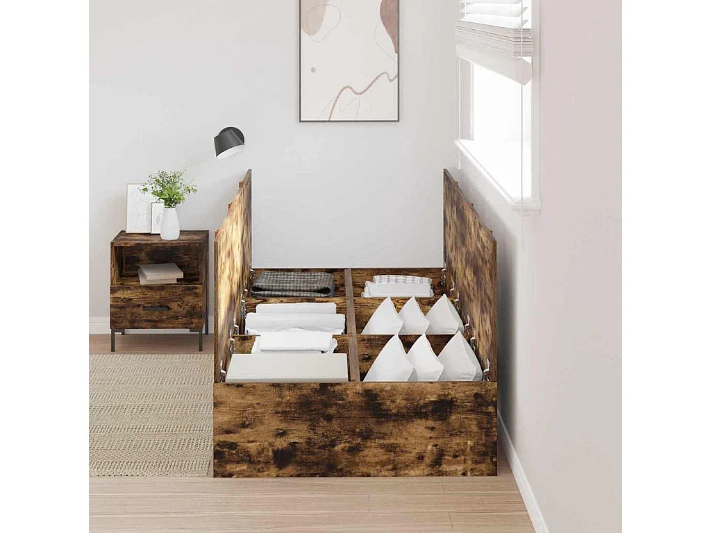 Lit simple | Lit adulte, enfant | Cadre de lit de rangement en chêne fumé 80x200 cm