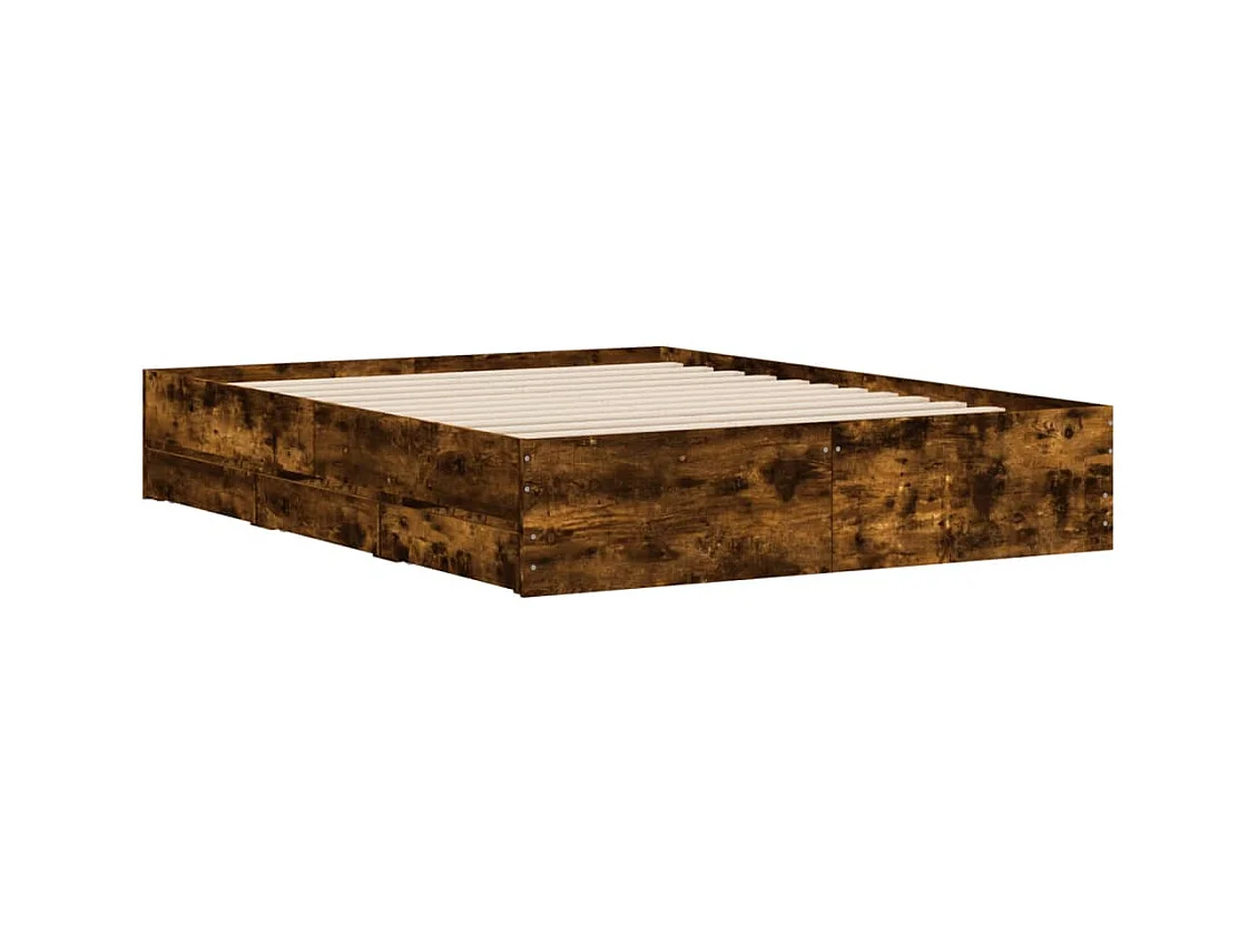 Lit double | Lit adulte | Cadre de lit avec tiroirs chêne fumé 150x200 cm