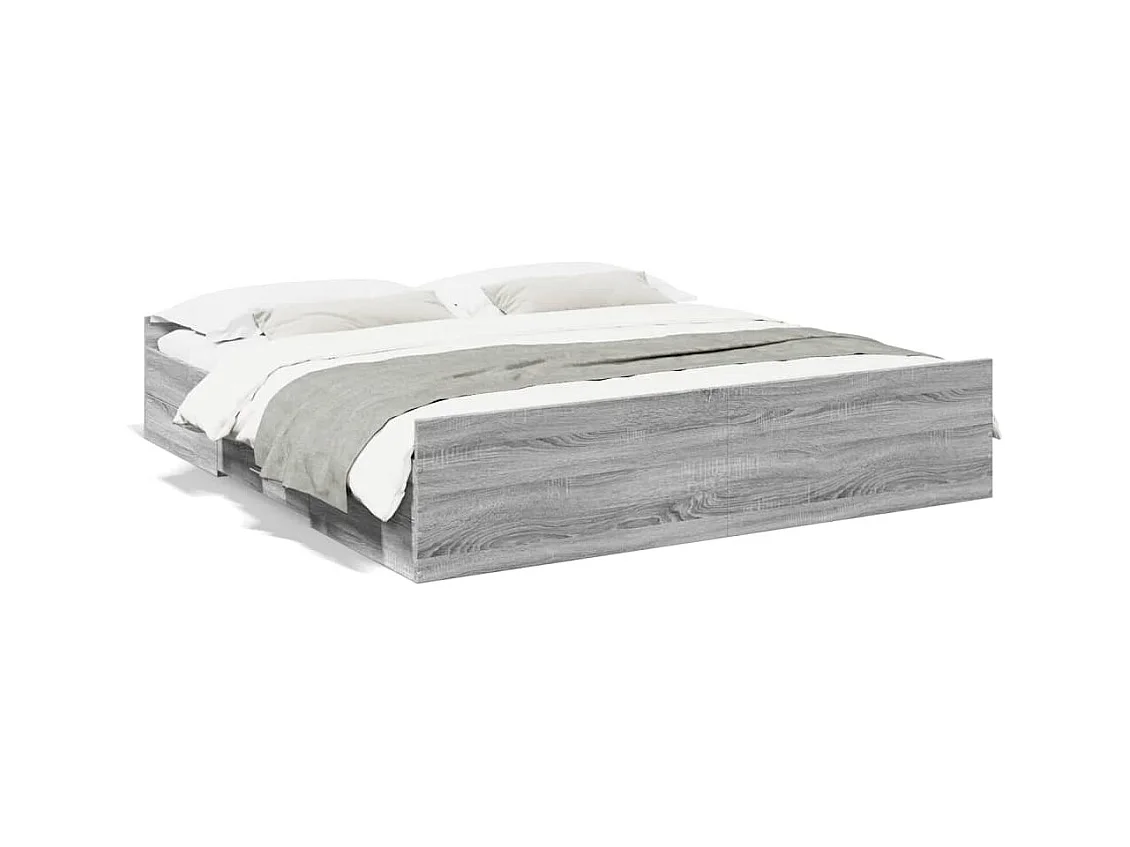 Lit double | Lit adulte | Cadre de lit avec tiroirs sonoma gris 200x200 cm