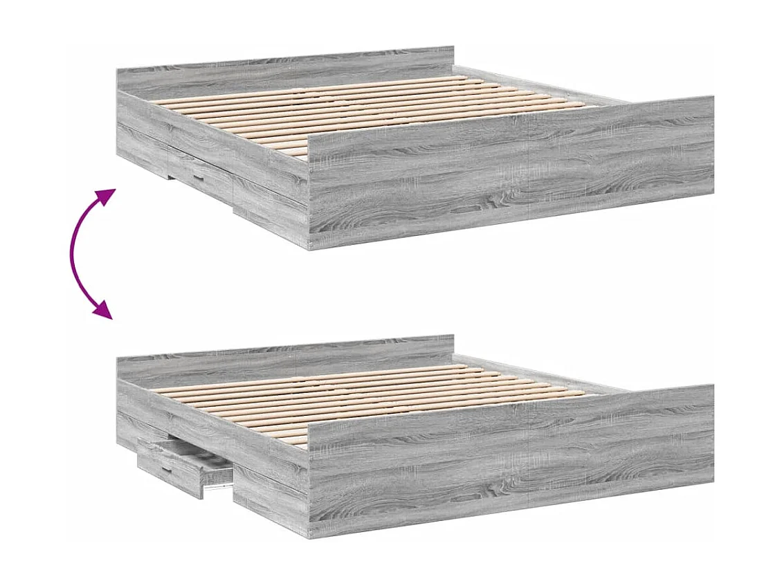 Lit double | Lit adulte | Cadre de lit avec tiroirs sonoma gris 200x200 cm