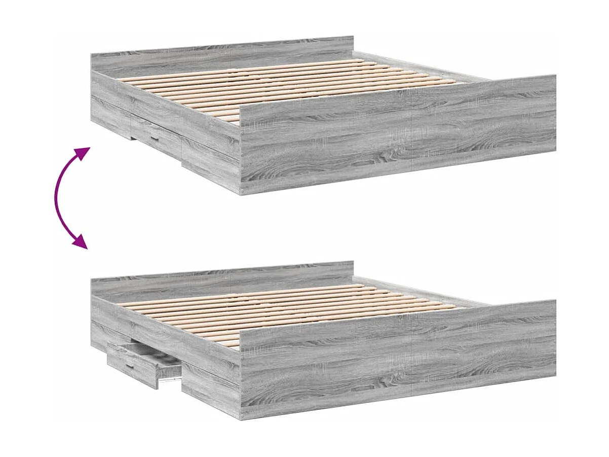 Lit double | Lit adulte | Cadre de lit avec tiroirs sonoma gris 200x200 cm
