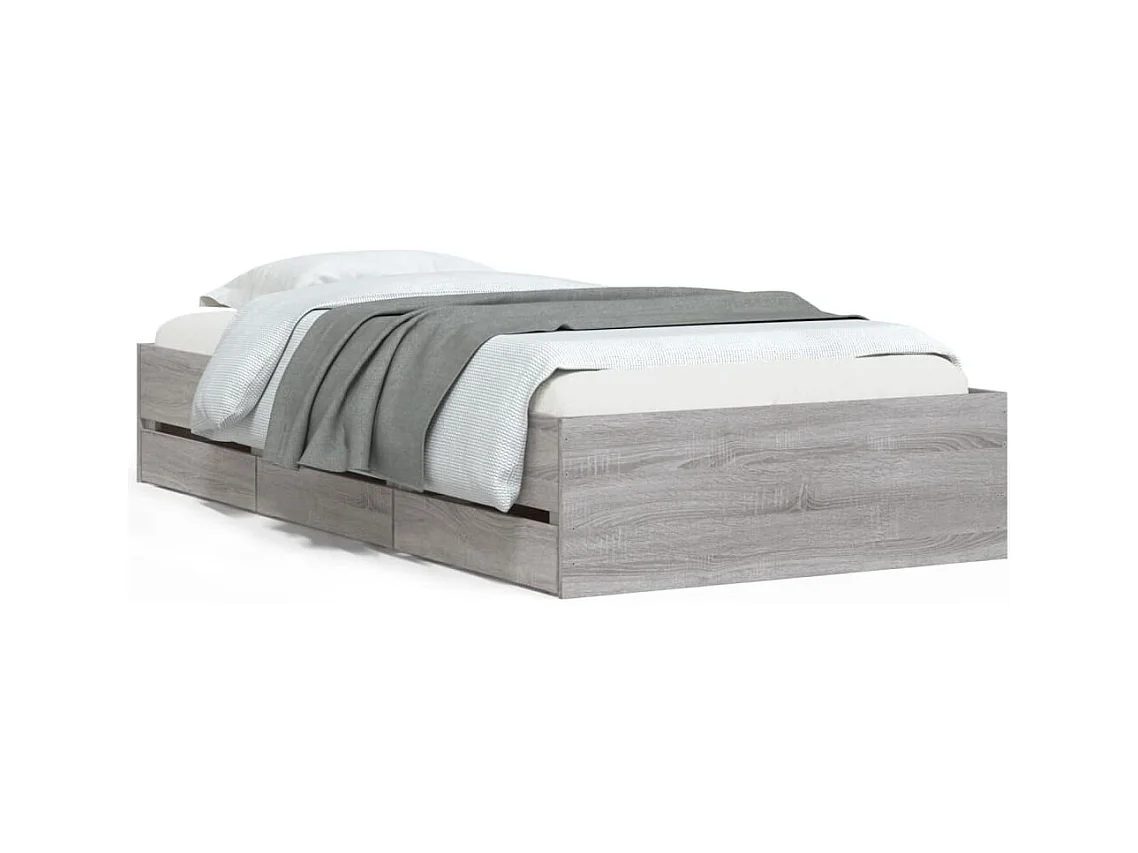 Lit simple | Lit adulte, enfant | Cadre de lit avec tiroirs sonoma gris 75x190 cm