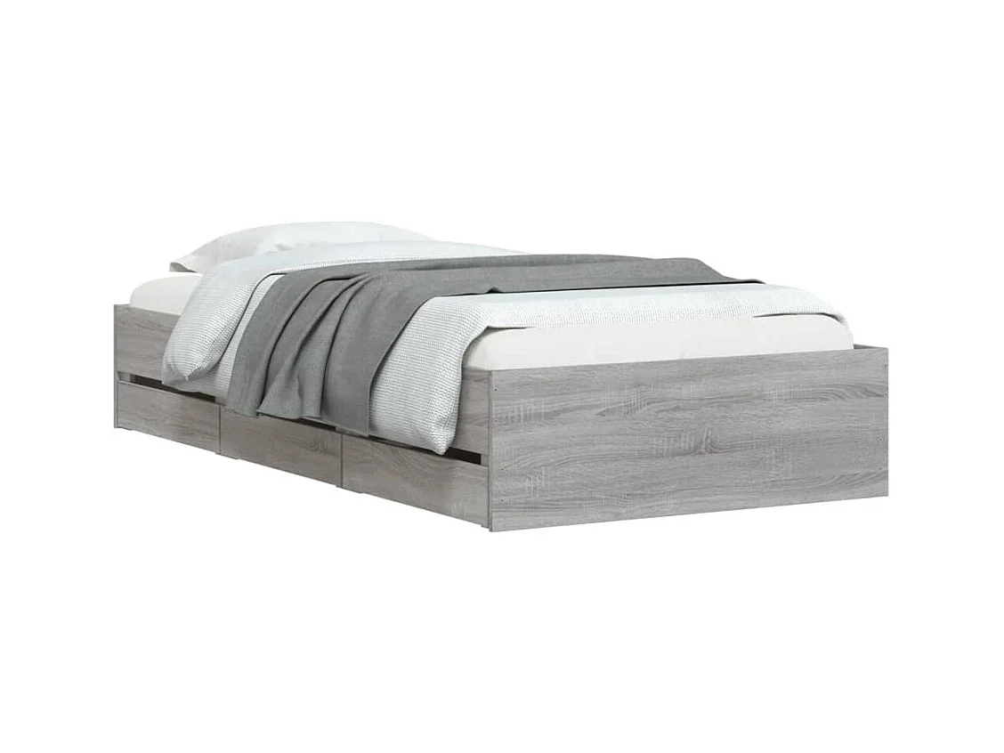 Lit simple | Lit adulte, enfant | Cadre de lit avec tiroirs sonoma gris 75x190 cm