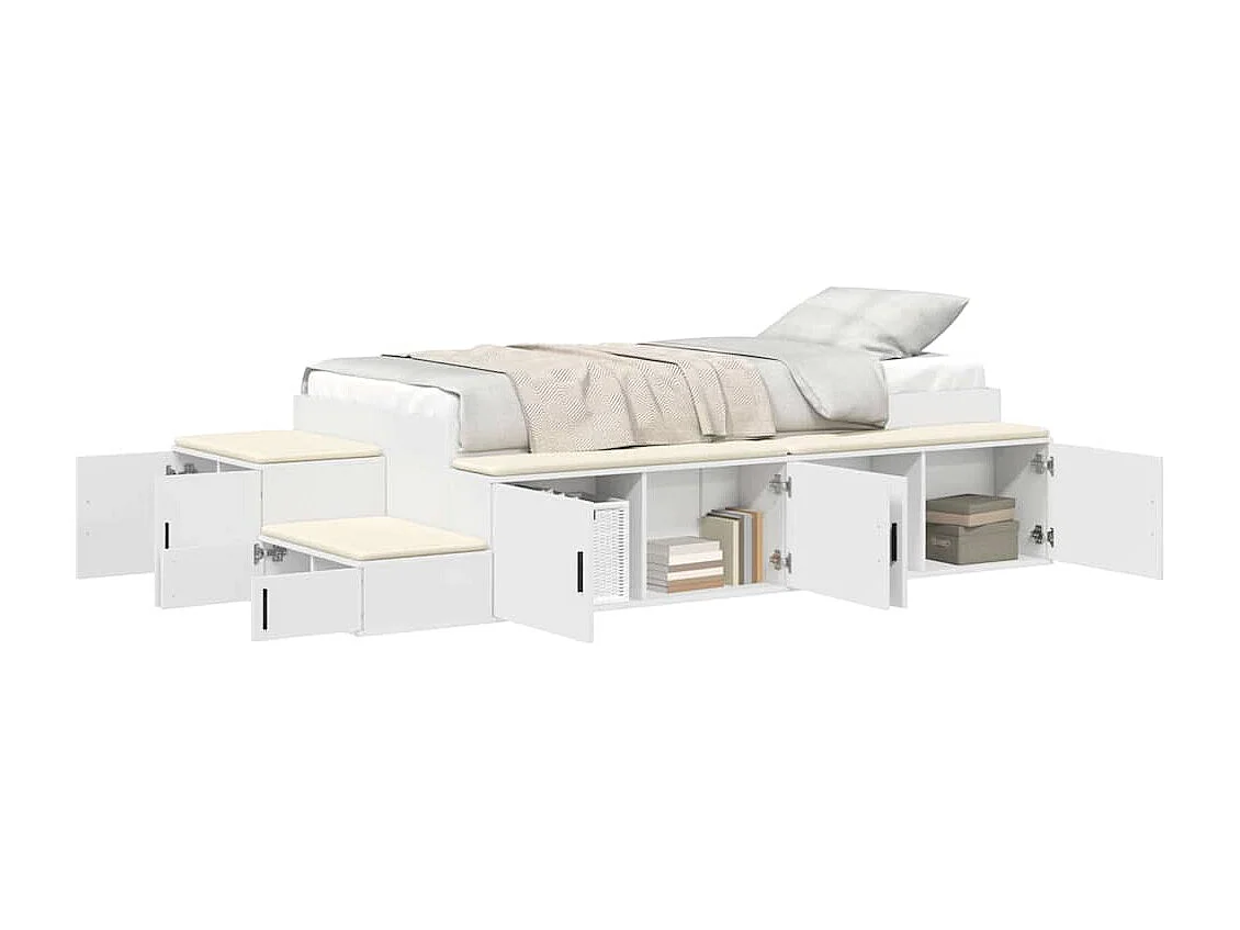 Lit simple | Lit adulte, enfant | Cadre de lit avec rangement Blanc 234x103x53.5 cm