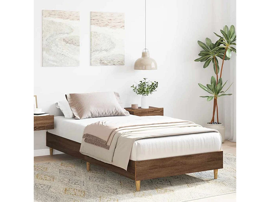 Lit simple | Lit adulte, enfant | Cadre de lit chêne marron 90x190cm bois ingénierie