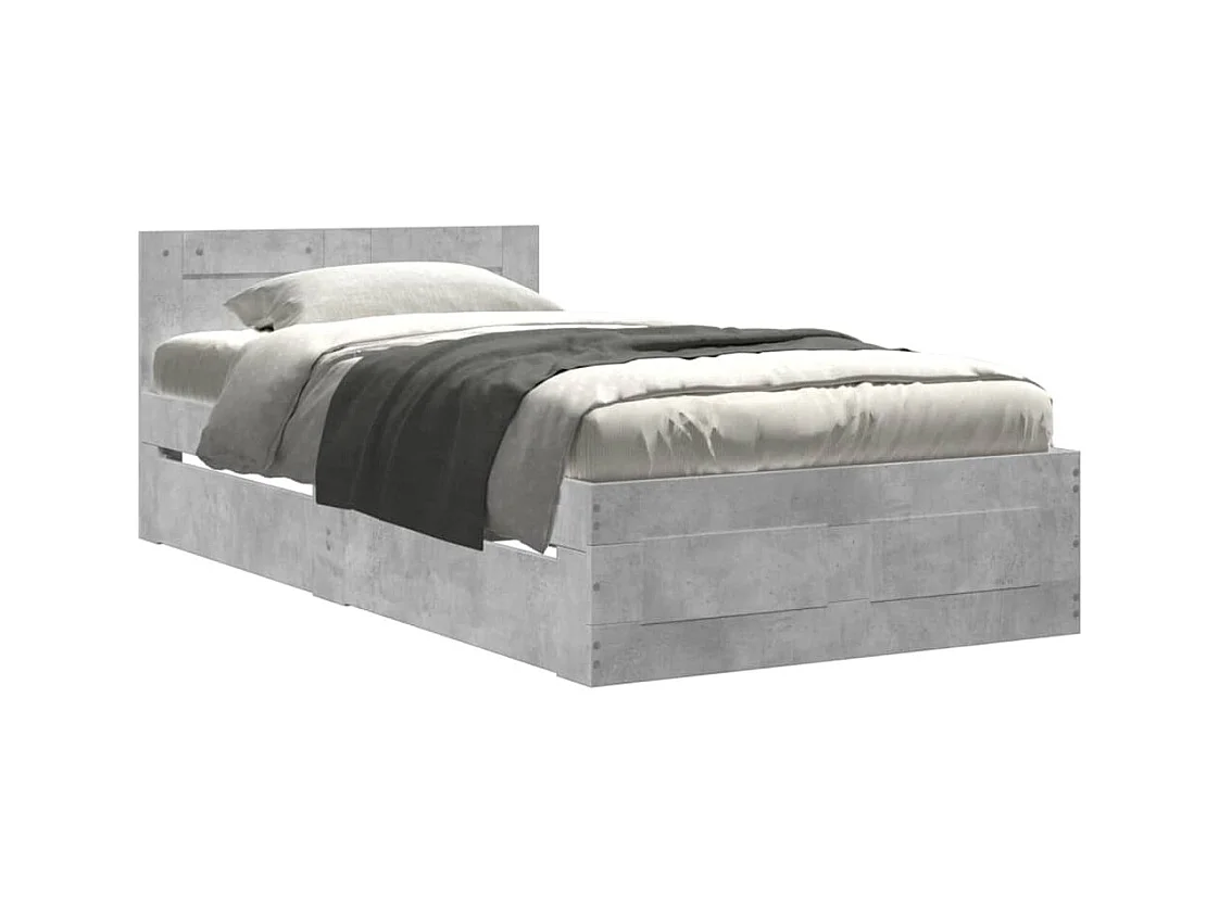 Lit simple | Lit adulte, enfant | Cadre de lit avec tête de lit gris béton 75x190 cm