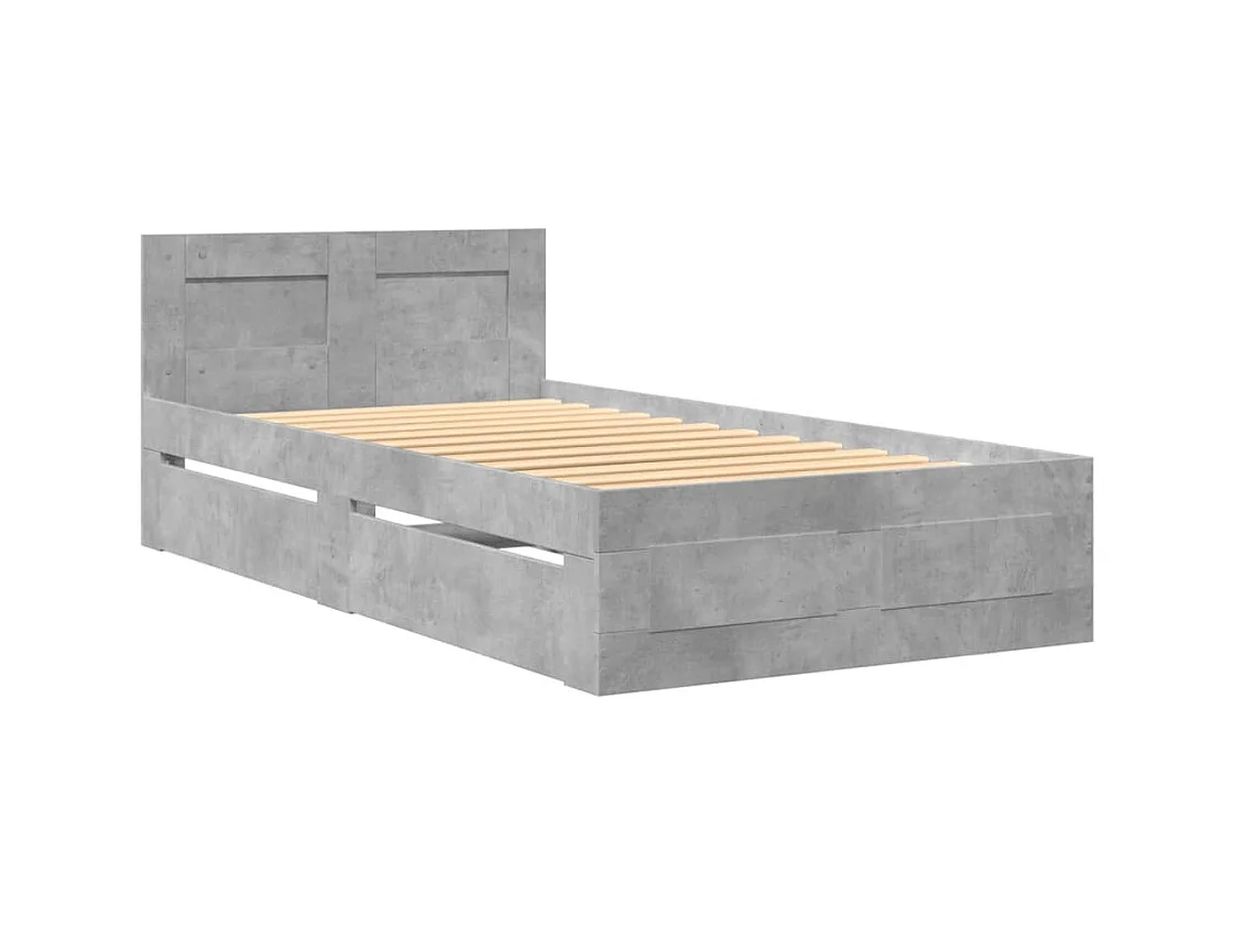 Lit simple | Lit adulte, enfant | Cadre de lit avec tête de lit gris béton 75x190 cm