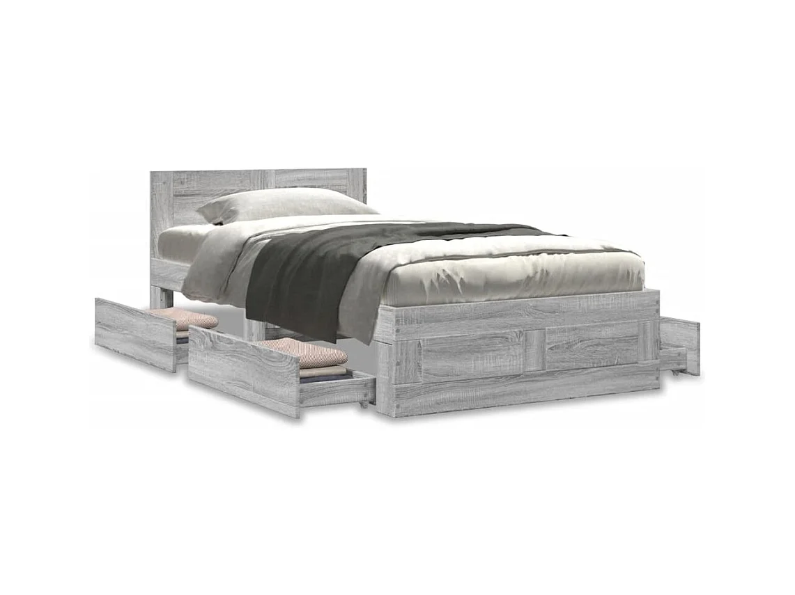 Lit simple | Lit adulte, enfant | Cadre de lit avec tête de lit gris béton 75x190 cm