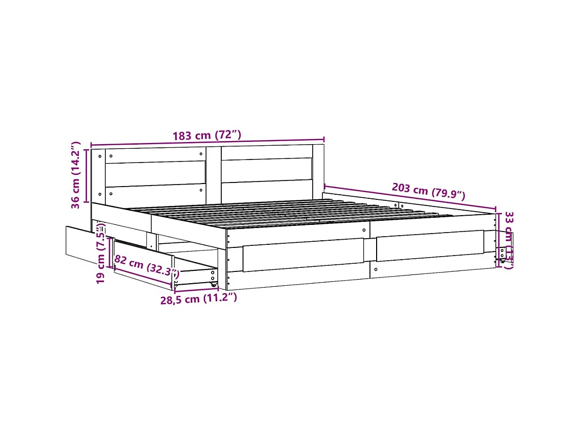 Lit double | Lit adulte | Cadre de lit avec tête de lit noir 180x200 cm