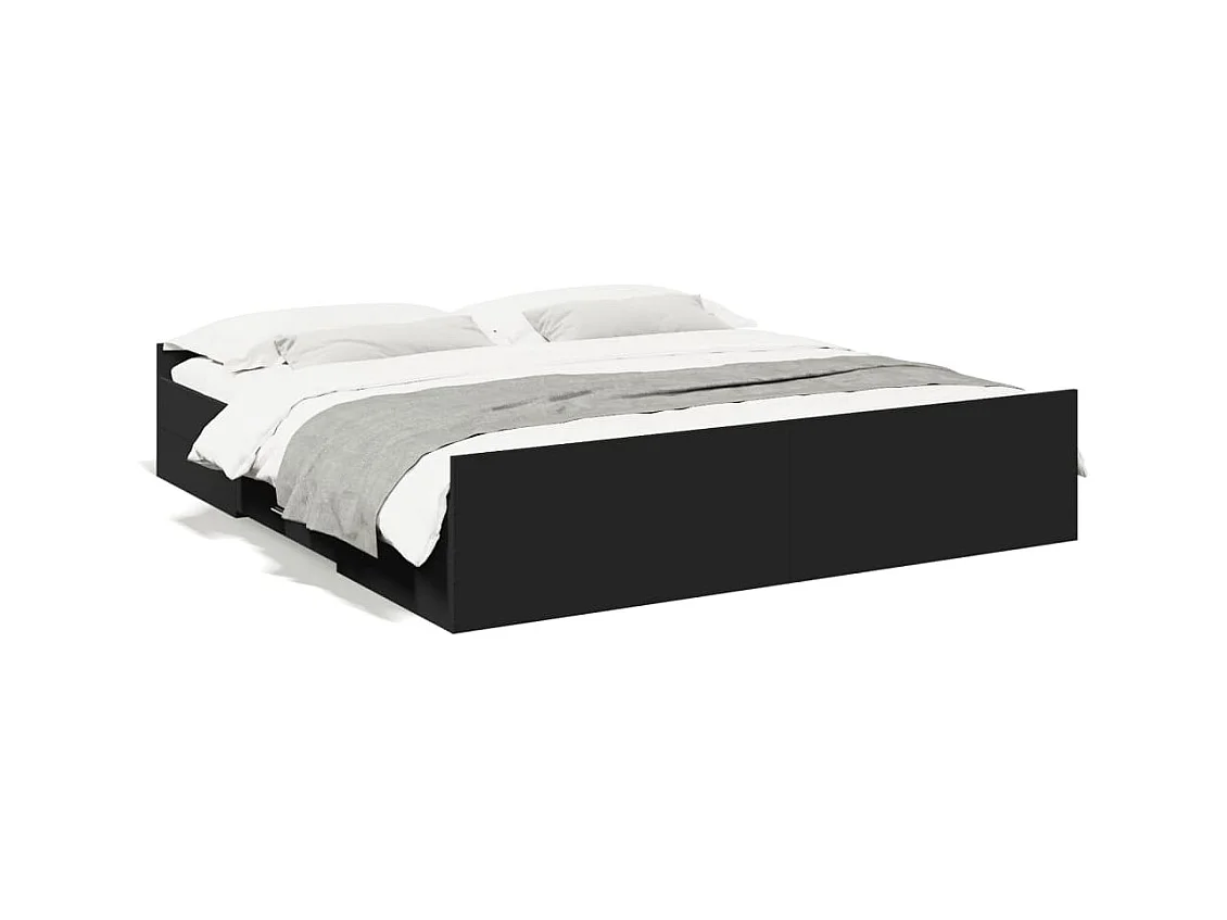 Lit double | Lit adulte | Cadre de lit avec tiroirs noir 200x200 cm