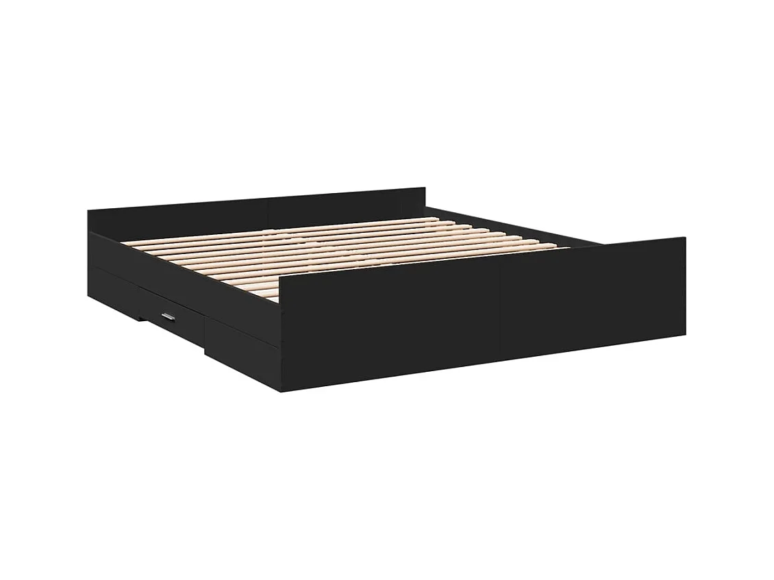 Lit double | Lit adulte | Cadre de lit avec tiroirs noir 200x200 cm