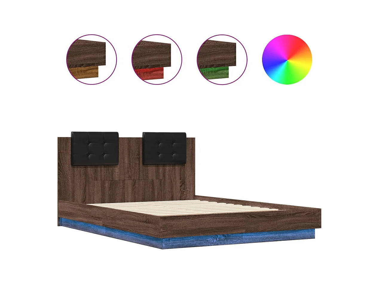 Lit double | Lit adulte | Cadre de lit avec LED chêne marron 135x190 cm