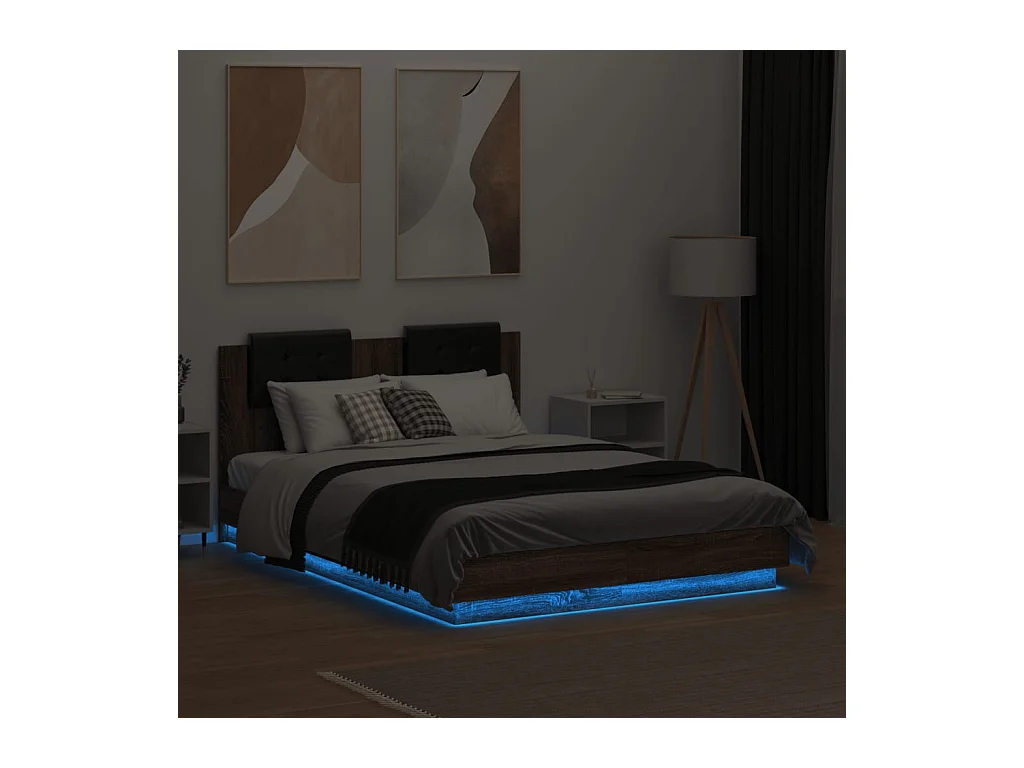 Lit double | Lit adulte | Cadre de lit avec LED chêne marron 135x190 cm