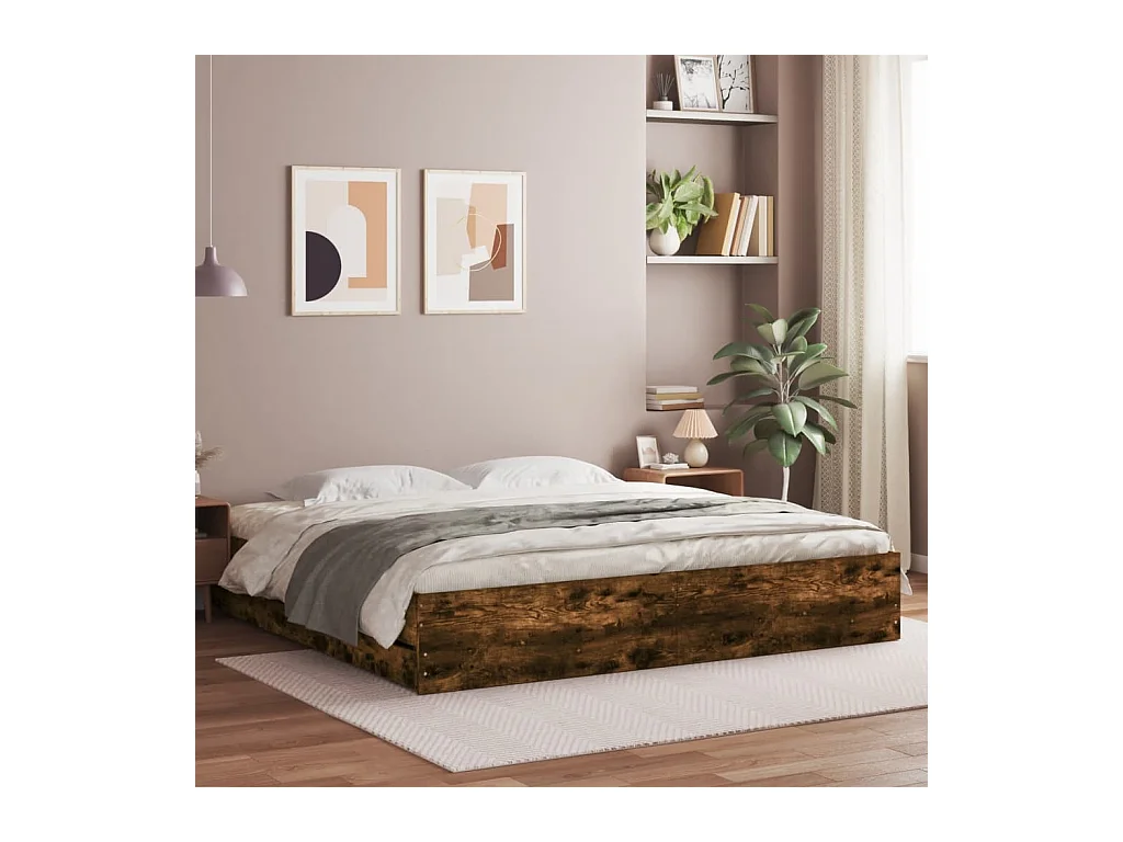 Lit double | Lit adulte | Cadre de lit avec tiroirs chêne fumé 180x200 cm