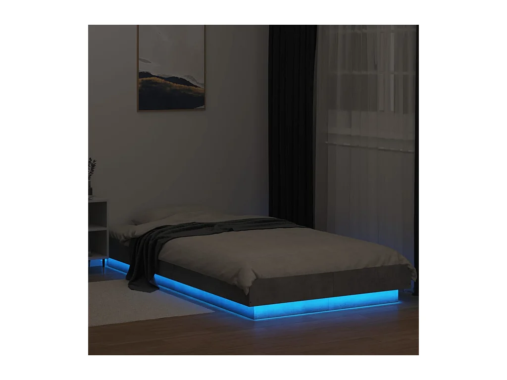 Lit simple | Lit adulte, enfant | Cadre de lit et lumières LED gris béton 100x200 cm
