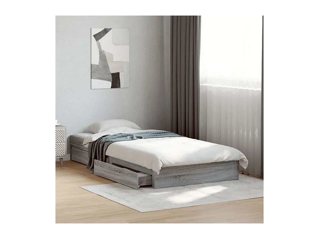 Lit simple | Lit adulte, enfant | Cadre de lit avec tiroirs sonoma gris 75x190 cm