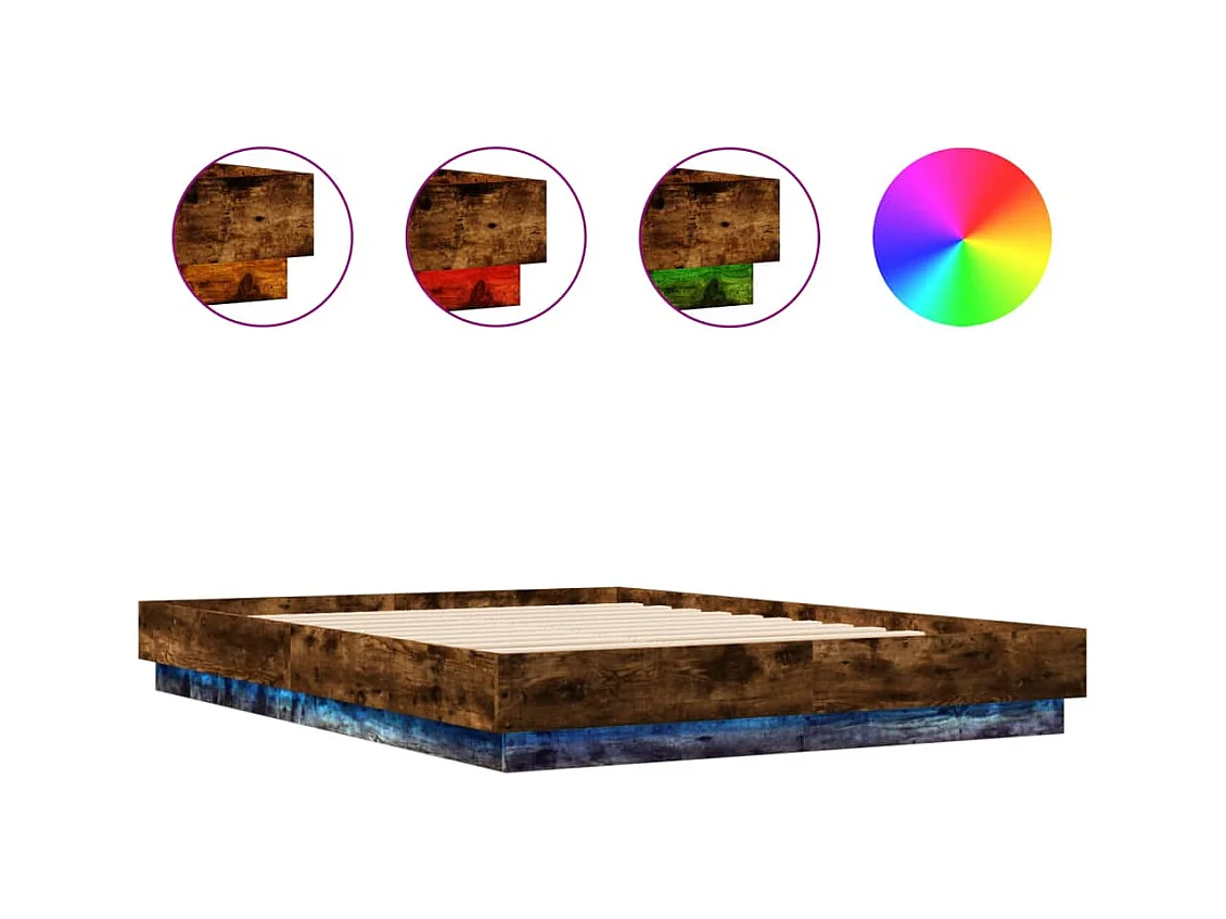 Lit double | Lit adulte | Cadre de lit avec LED chêne fumé 140x200 cm