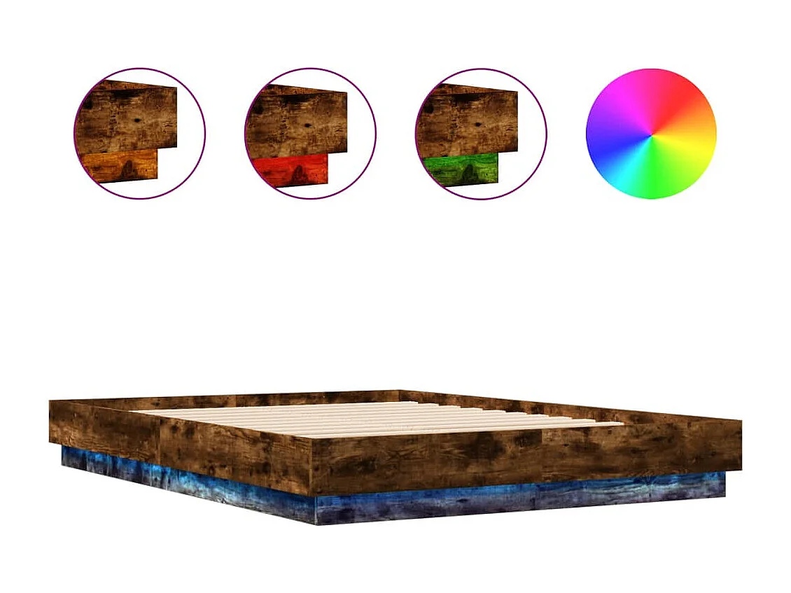 Lit double | Lit adulte | Cadre de lit avec LED chêne fumé 140x200 cm