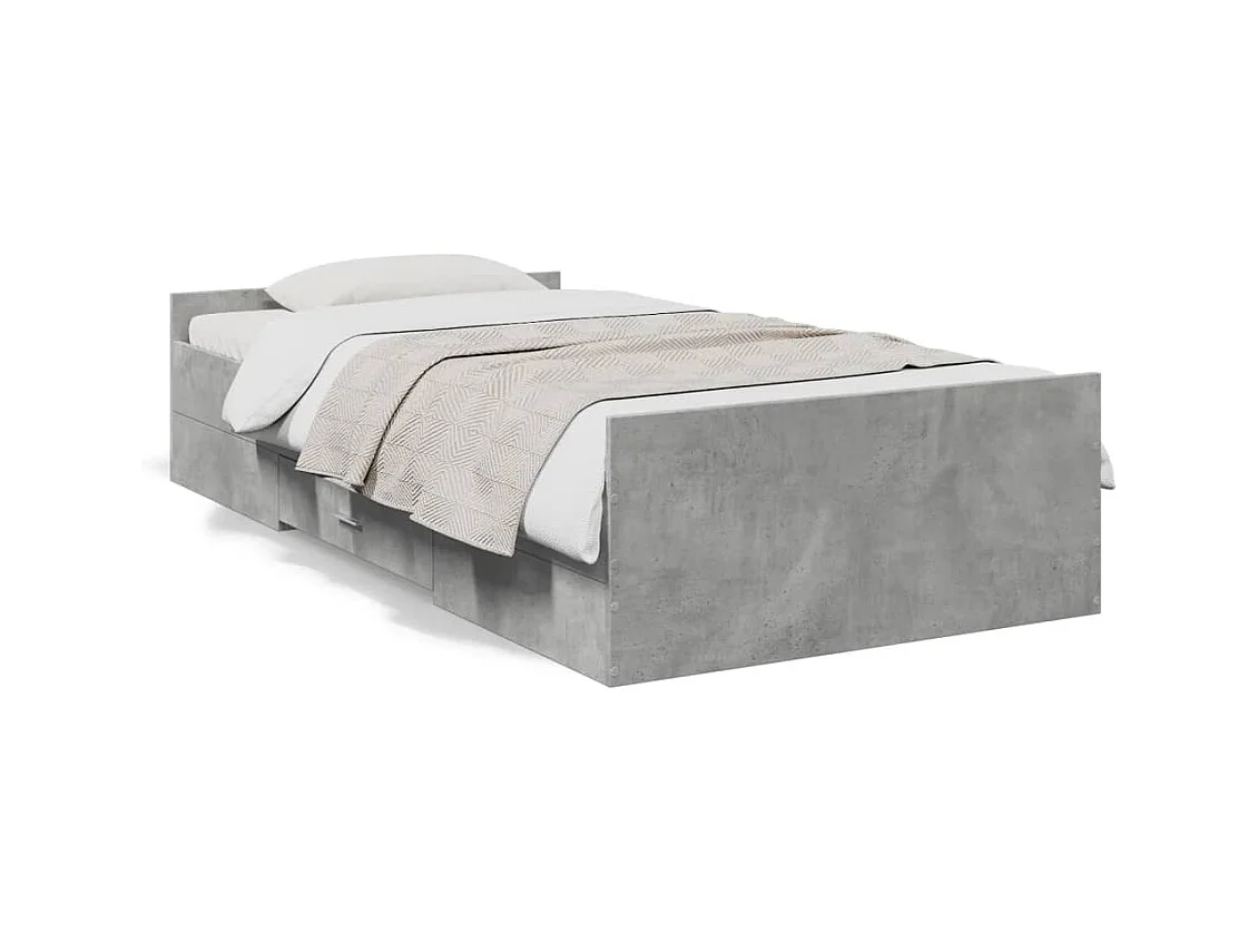 Lit simple | Lit adulte, enfant | Cadre de lit avec tiroirs gris béton 75x190 cm