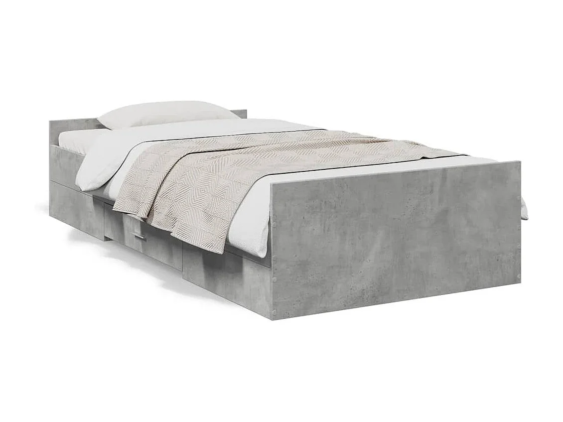 Lit simple | Lit adulte, enfant | Cadre de lit avec tiroirs gris béton 75x190 cm