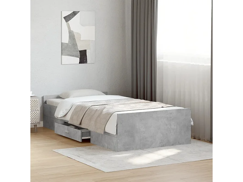 Lit simple | Lit adulte, enfant | Cadre de lit avec tiroirs gris béton 75x190 cm