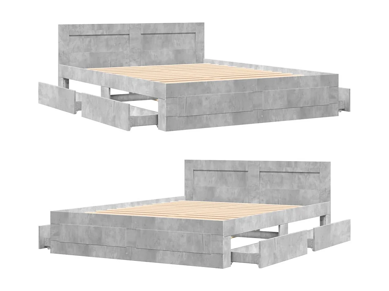 Lit double | Lit adulte | Cadre de lit et tête de lit gris béton 150x200 cm