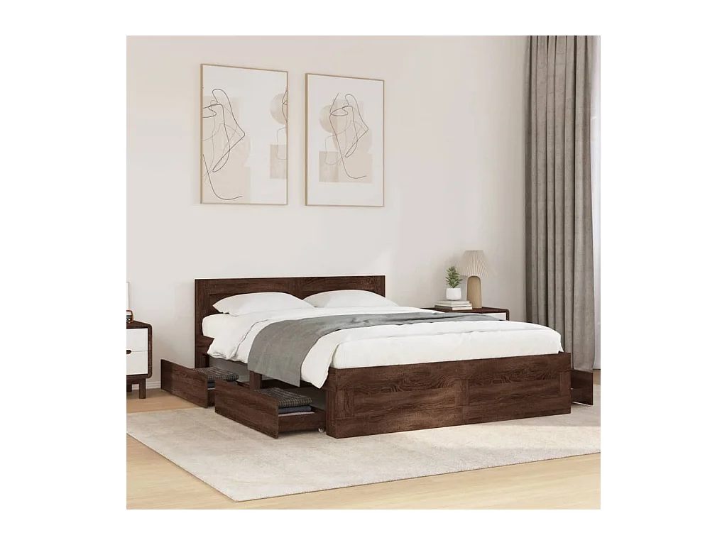 Lit simple | Lit adulte, enfant | Cadre de lit et tête de lit chêne marron 120x190cm