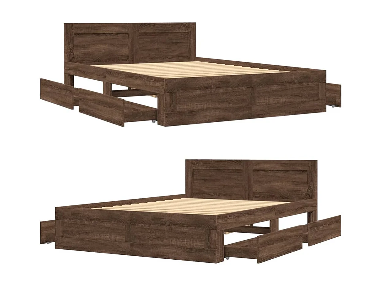 Letto per adulti | Letto singolo | Giroletto Testiera Rovere Marrone 120x190 cm Legno Multistrato