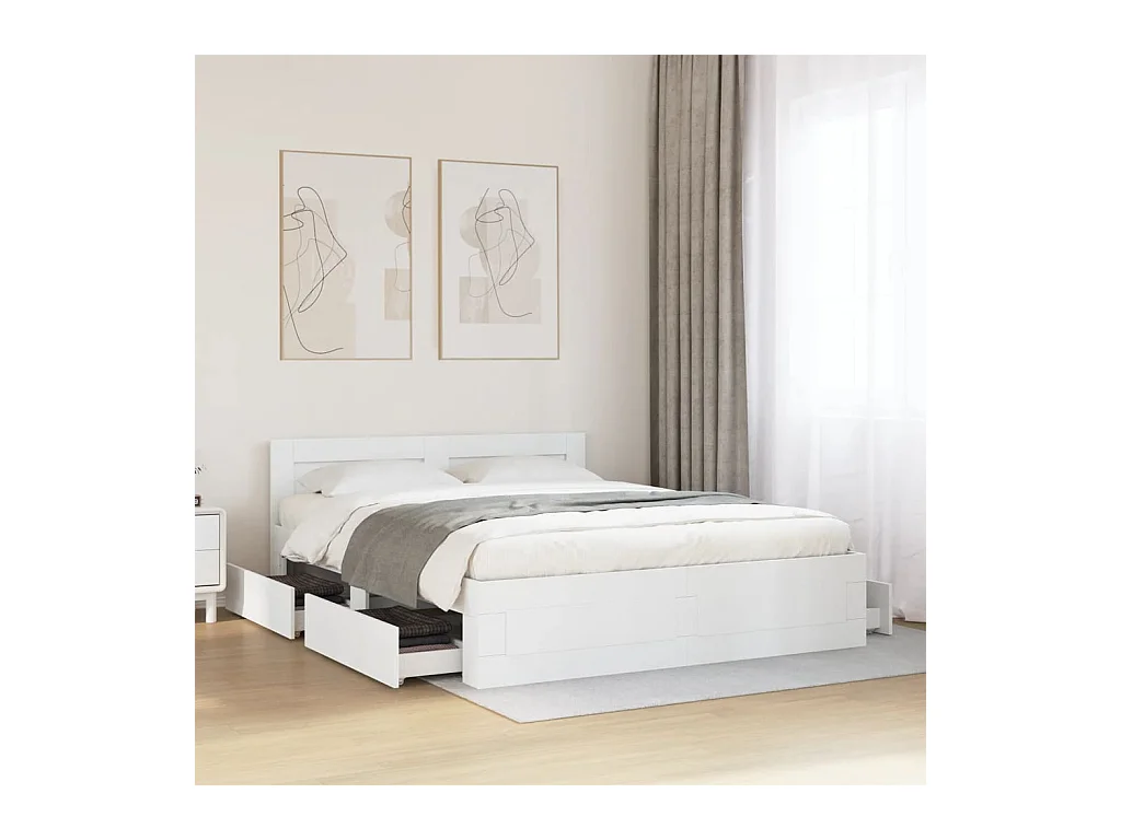 Lit double | Lit adulte | Cadre de lit avec tête de lit blanc 150x200 cm