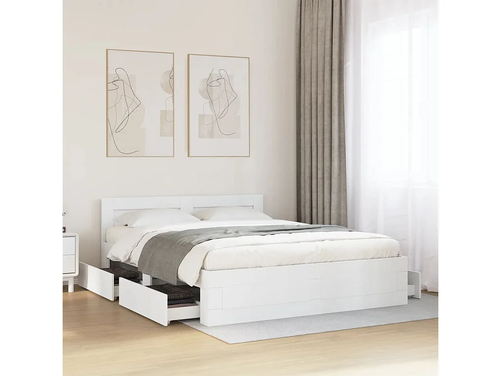 Lit double | Lit adulte | Cadre de lit avec tête de lit blanc 150x200 cm