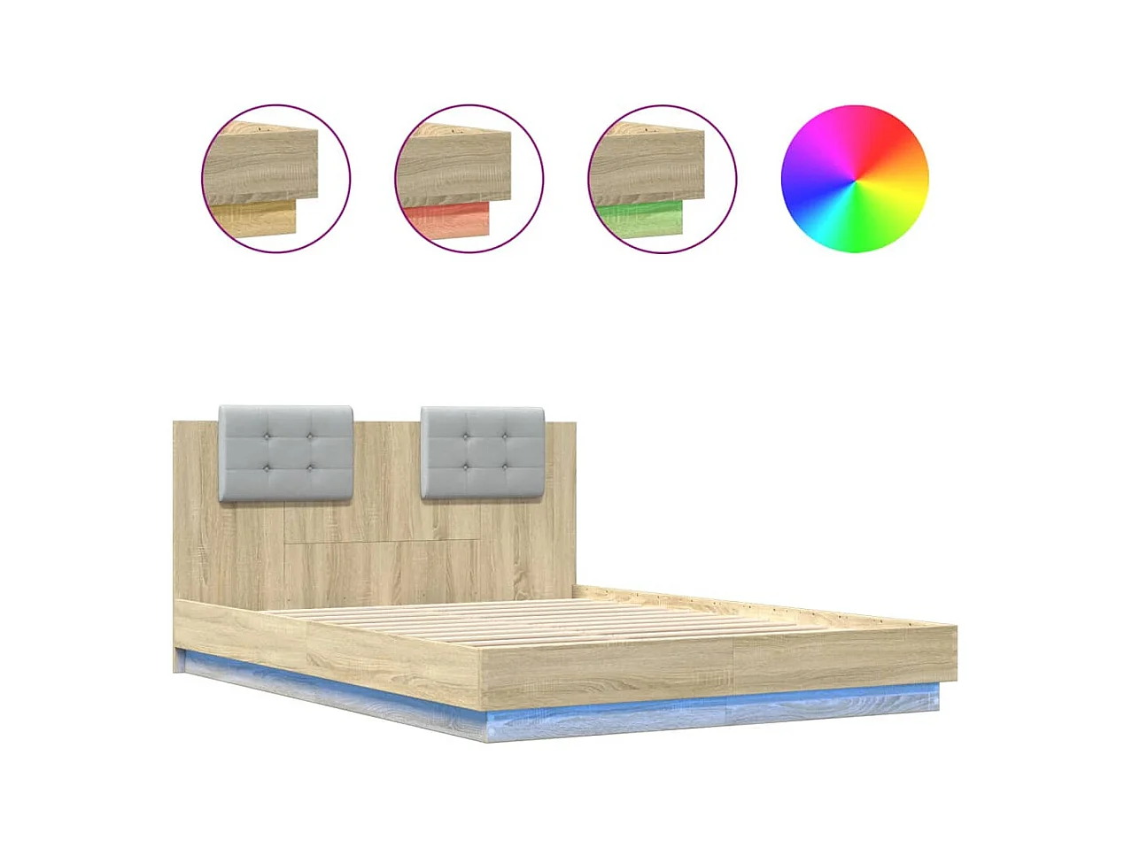 Lit simple | Lit adulte, enfant | Cadre de lit avec LED chêne sonoma 120x200 cm