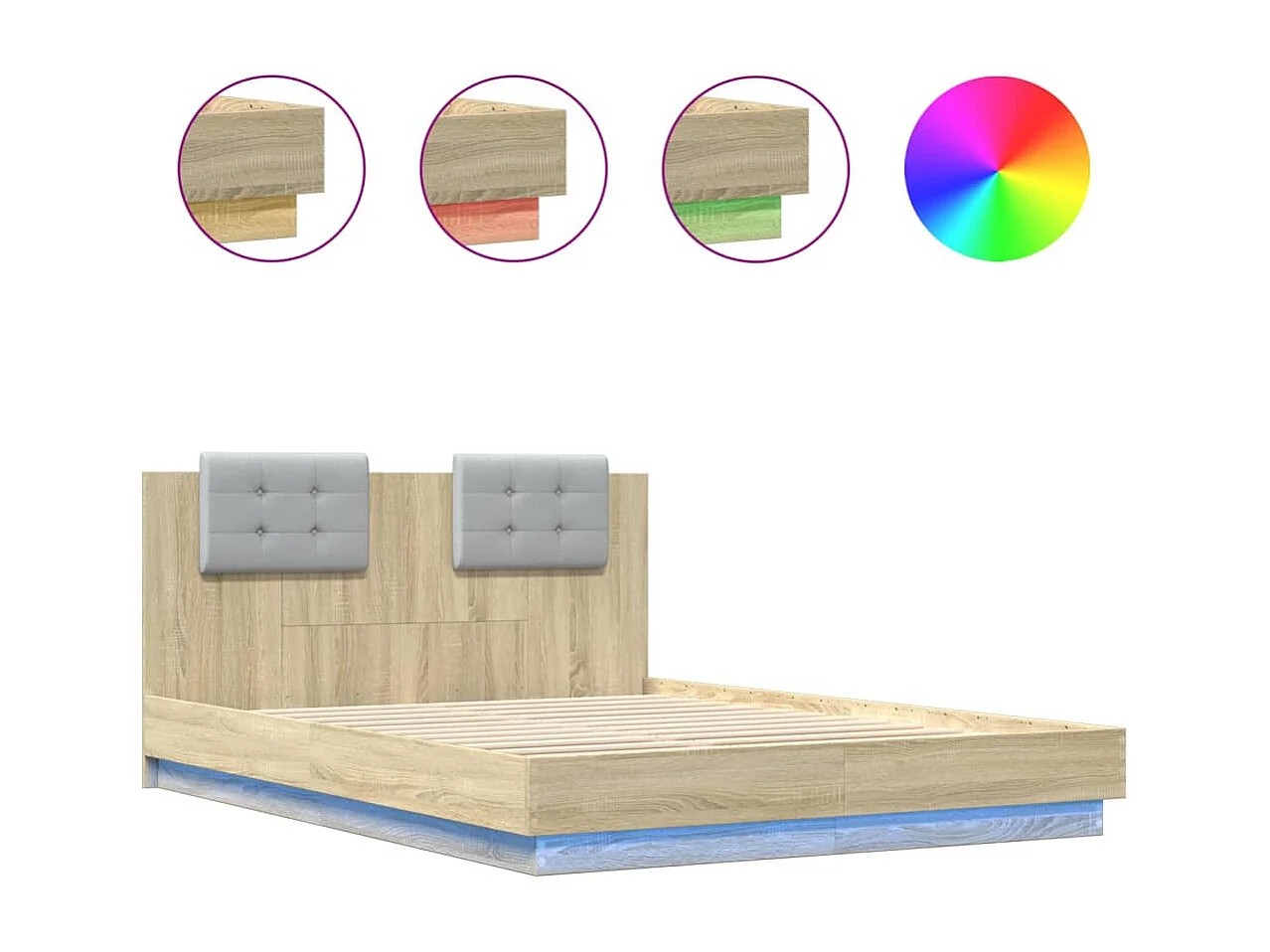 Lit simple | Lit adulte, enfant | Cadre de lit avec LED chêne sonoma 120x200 cm