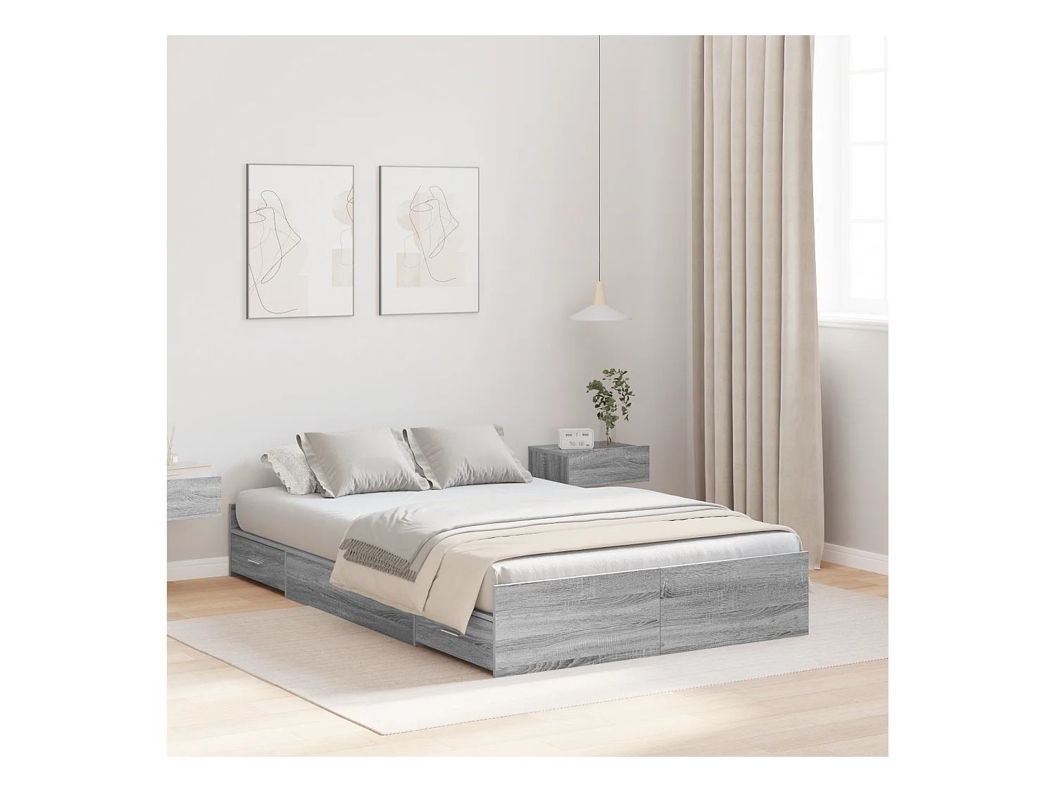 Lit simple | Lit adulte, enfant | Cadre de lit avec rangement Sonoma gris 120x200 cm