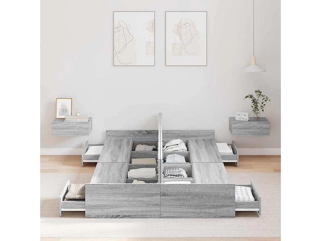 Lit simple | Lit adulte, enfant | Cadre de lit avec rangement Sonoma gris 120x200 cm